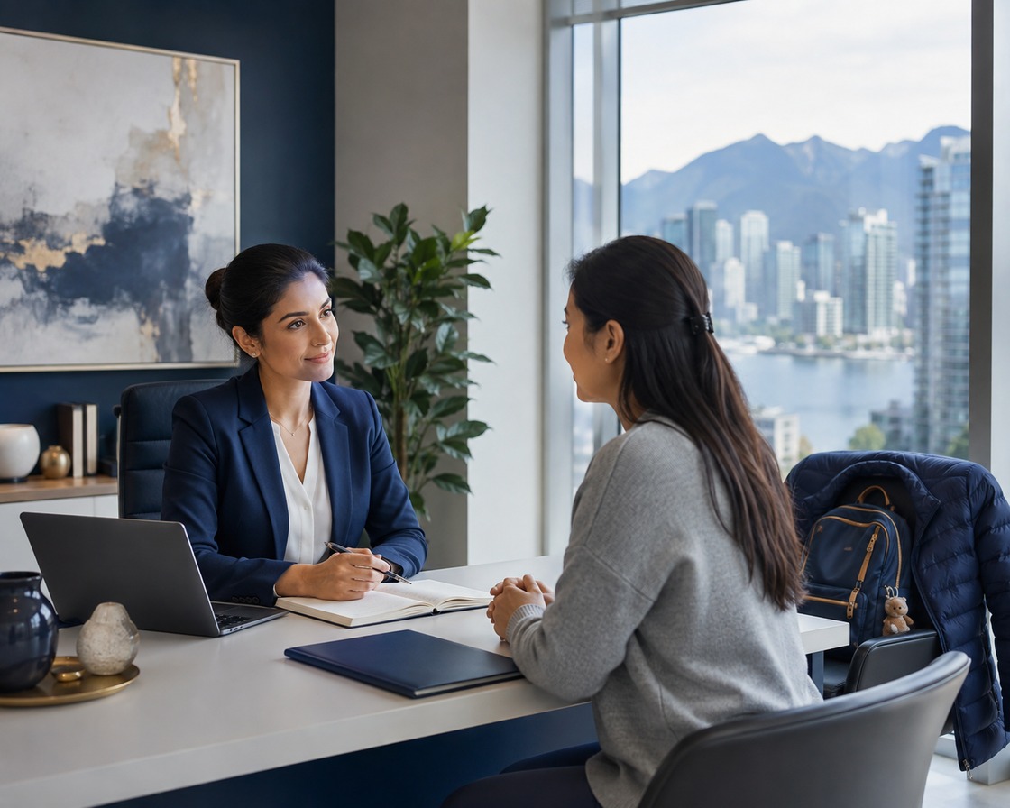 Immigration consultant meeting with a client in a Vancouver office